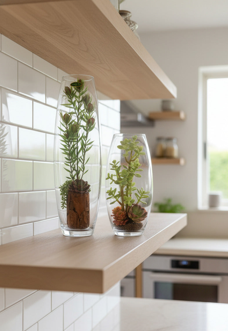 SUCULENTAS EM VIDRO OVAL 25CM Cod: A6811