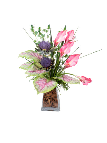 ALCACHOFRAS CALADIUM E ORQ PK EM VIDRO 70CM Cod: A6559