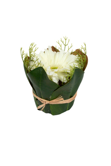 GERBERA BR EM CACHEPOT DE FOLHAS, 13CM Cod: A6926